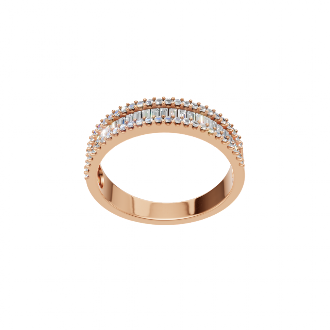 Baguette and Round Diamond Triple Row Band
