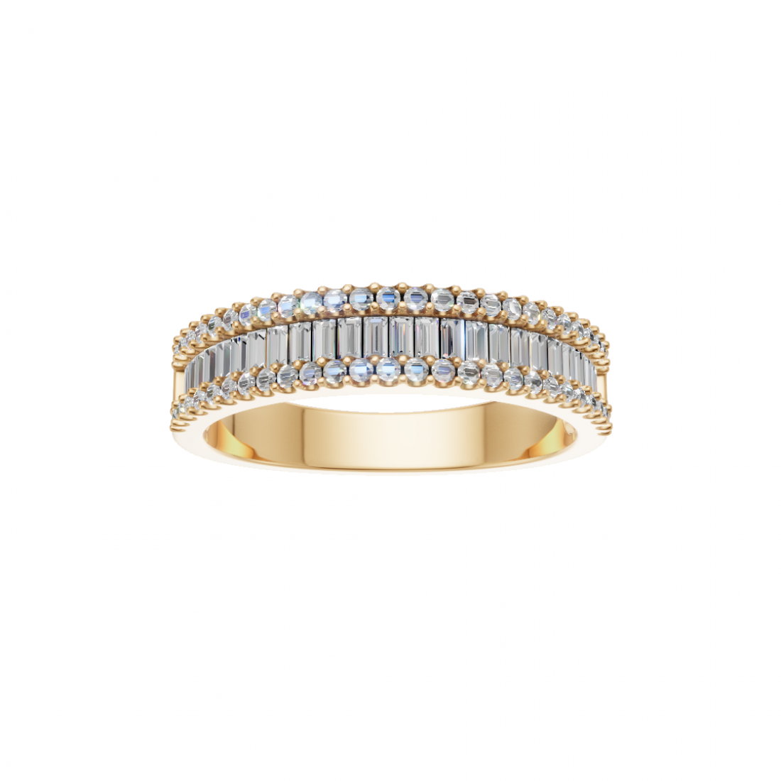 Baguette and Round Diamond Triple Row Band