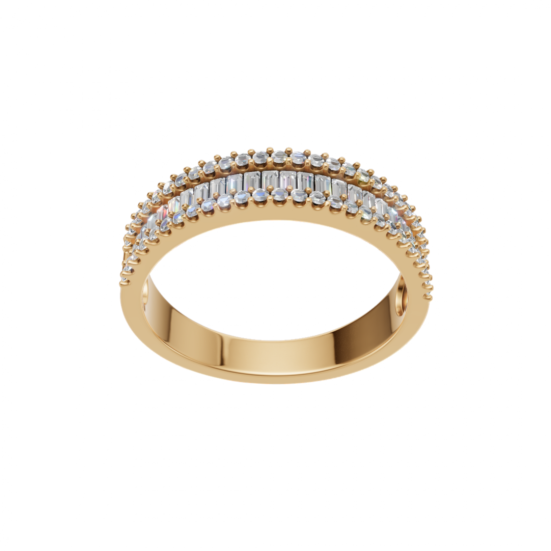 Baguette and Round Diamond Triple Row Band
