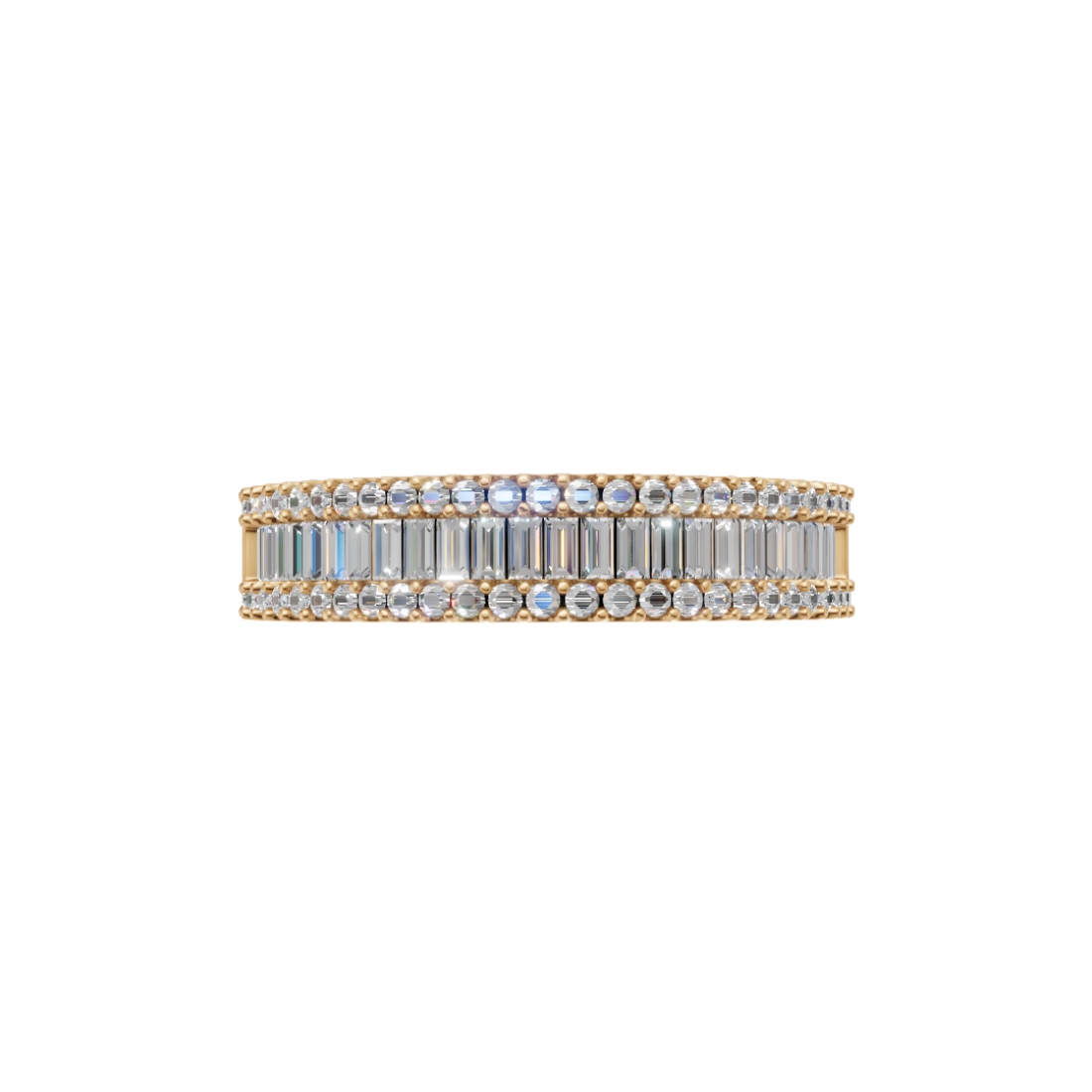 Baguette and Round Diamond Triple Row Band