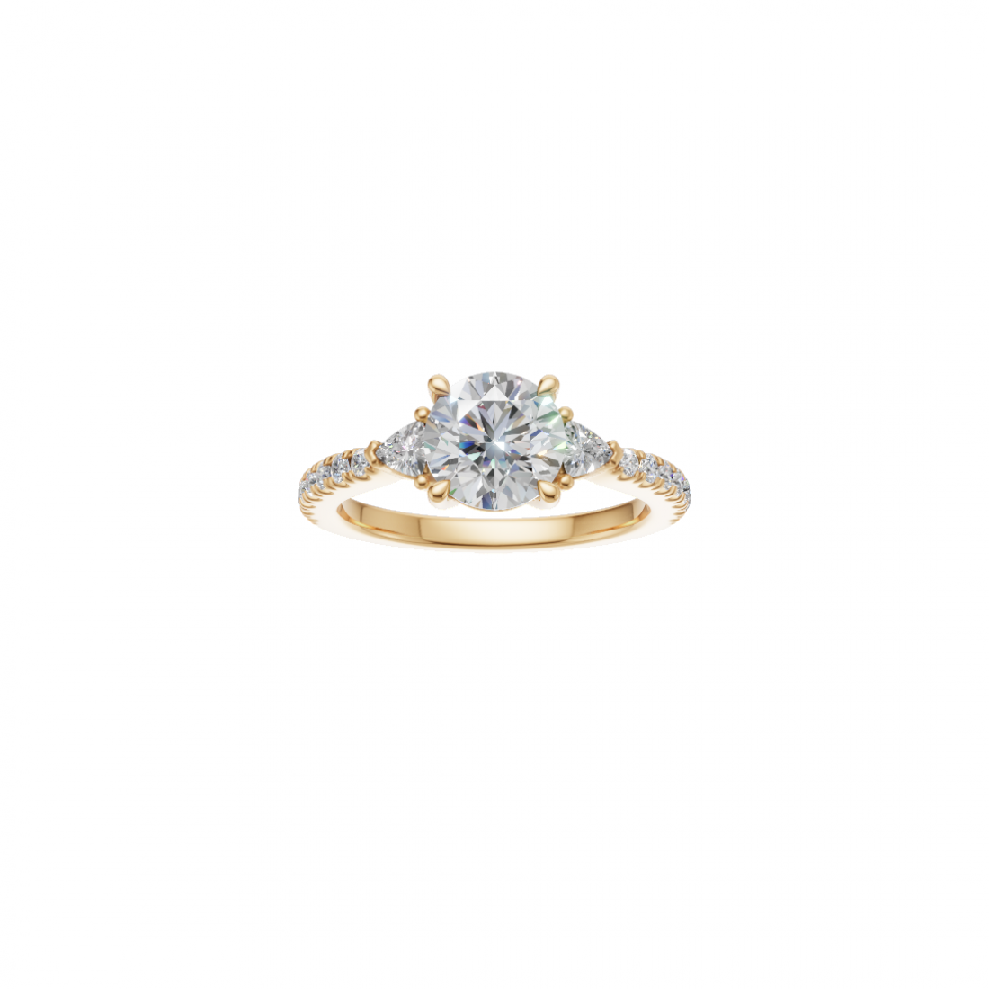 Trilogy Round Diamond and Trillion Cut Ring with Side Stones
