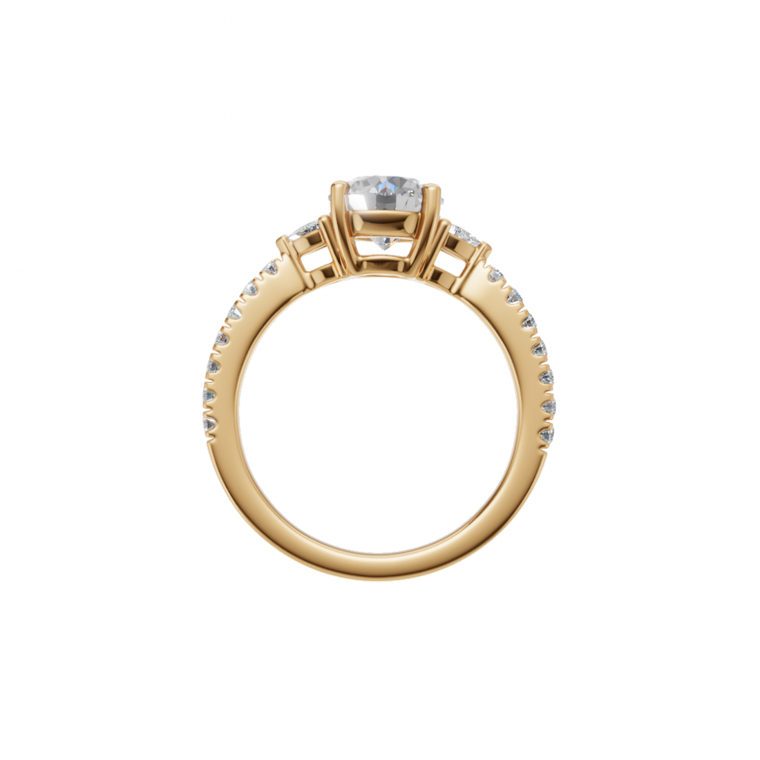 Trilogy Round Diamond and Trillion Cut Ring with Side Stones