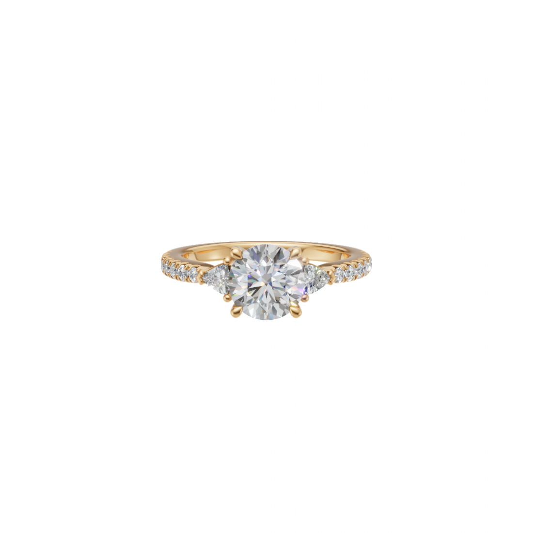 Trilogy Round Diamond and Trillion Cut Ring with Side Stones