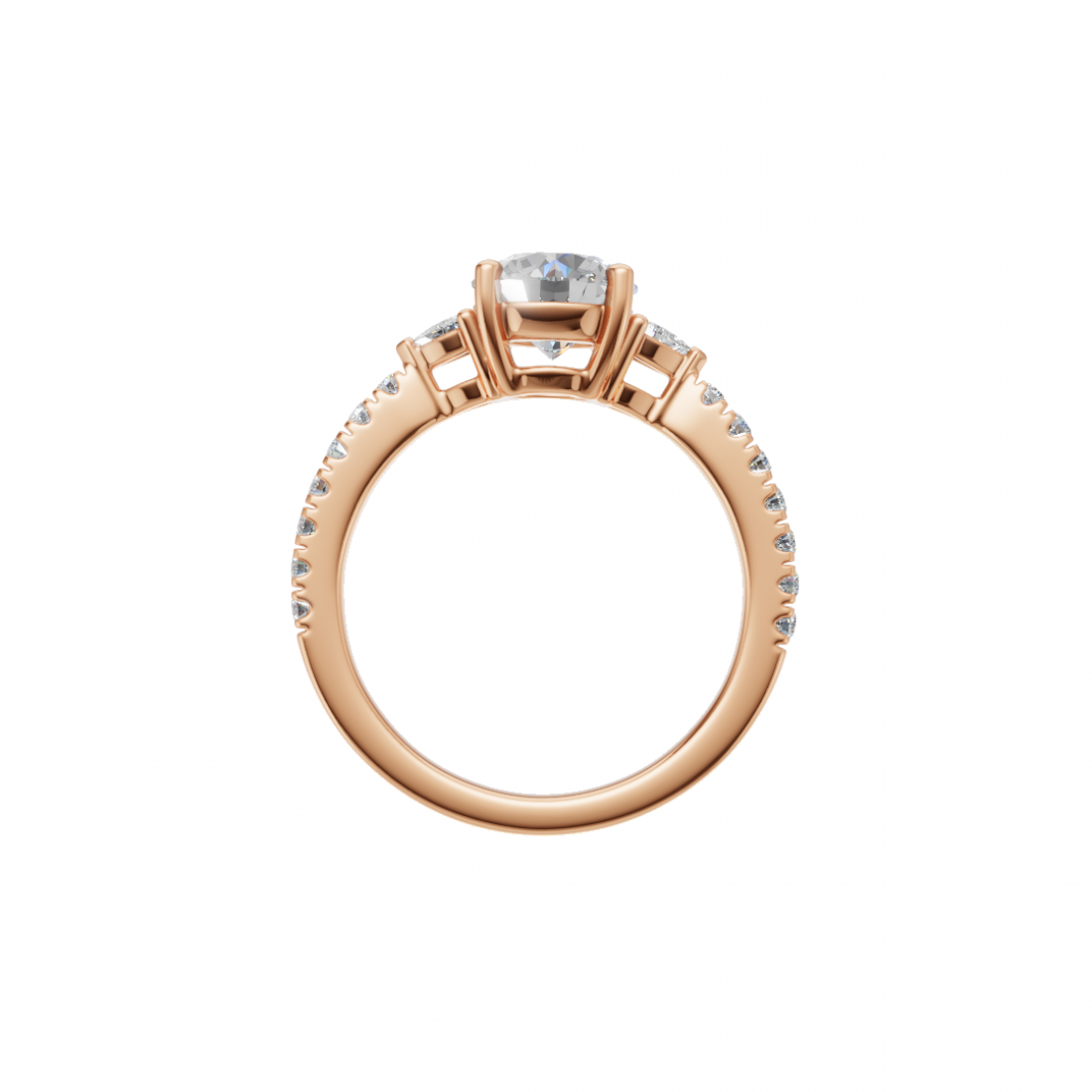 Trilogy Round Diamond and Trillion Cut Ring with Side Stones