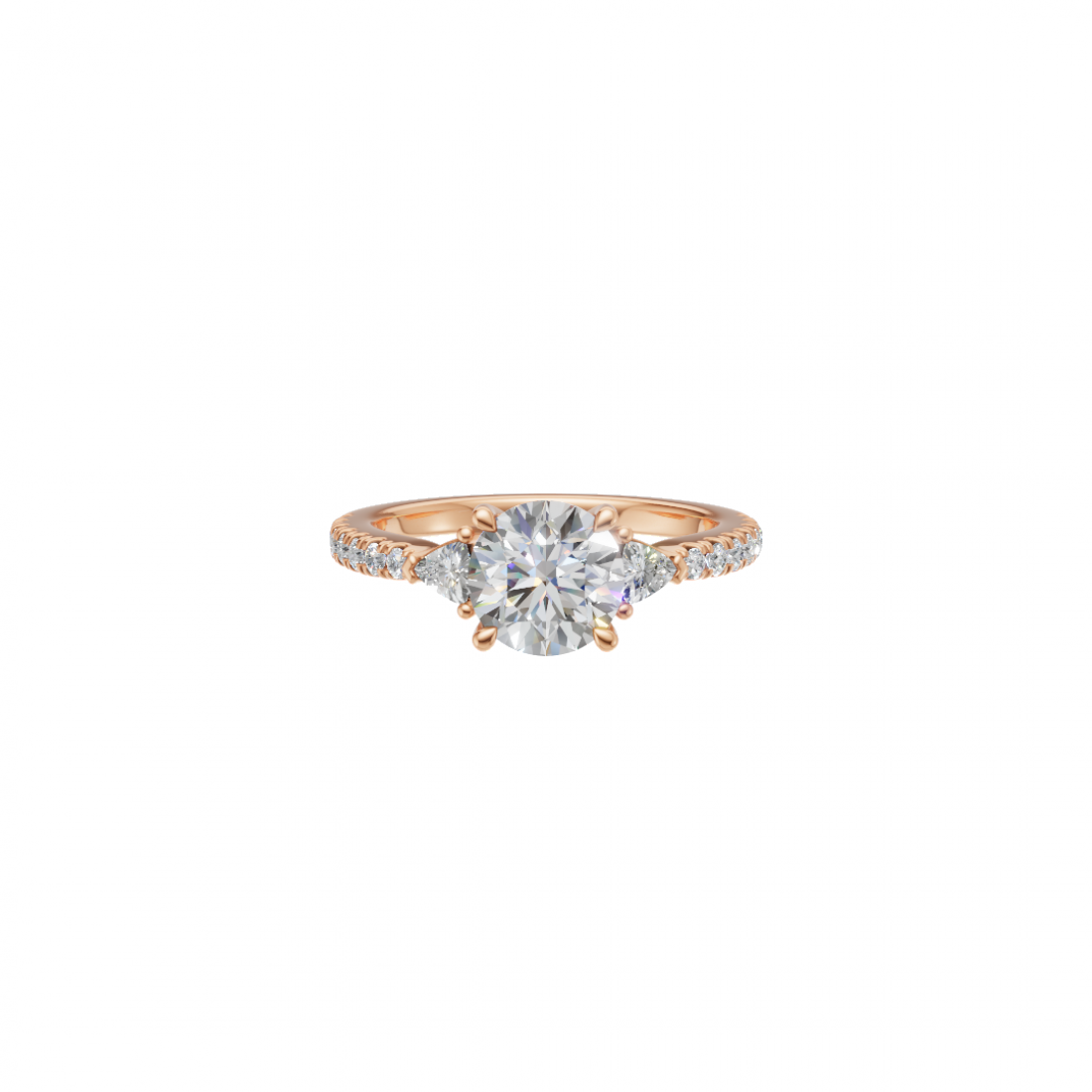 Trilogy Round Diamond and Trillion Cut Ring with Side Stones
