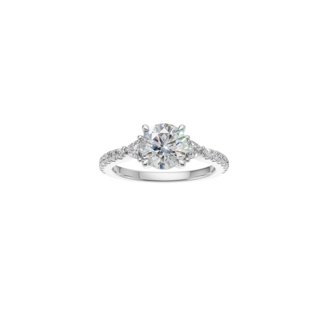 Trilogy Round Diamond and Trillion Cut Ring with Side Stones