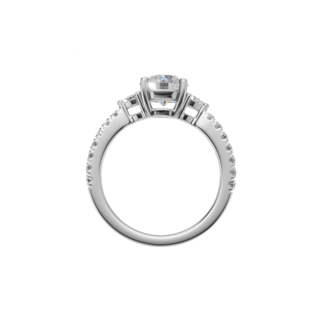 Trilogy Round Diamond and Trillion Cut Ring with Side Stones