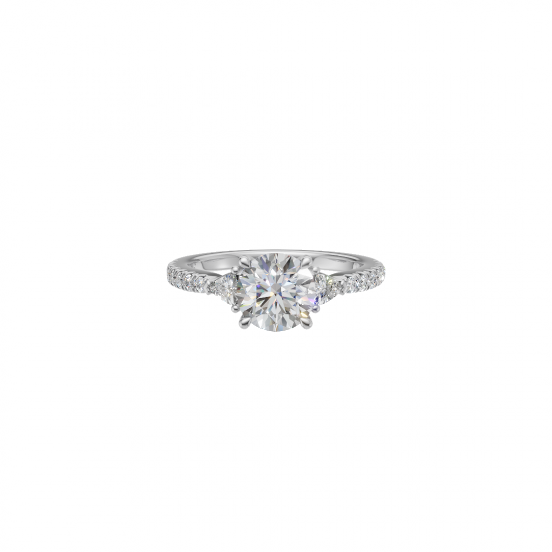 Trilogy Round Diamond and Trillion Cut Ring with Side Stones