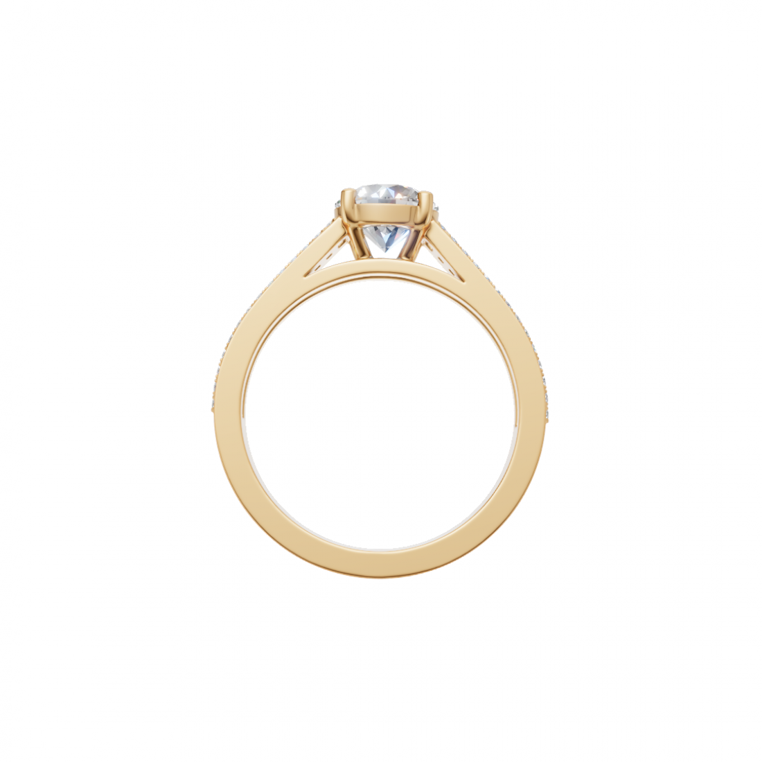 Round Solitaire Diamond Ring with Triple Row of Side Round and Baguette Diamonds